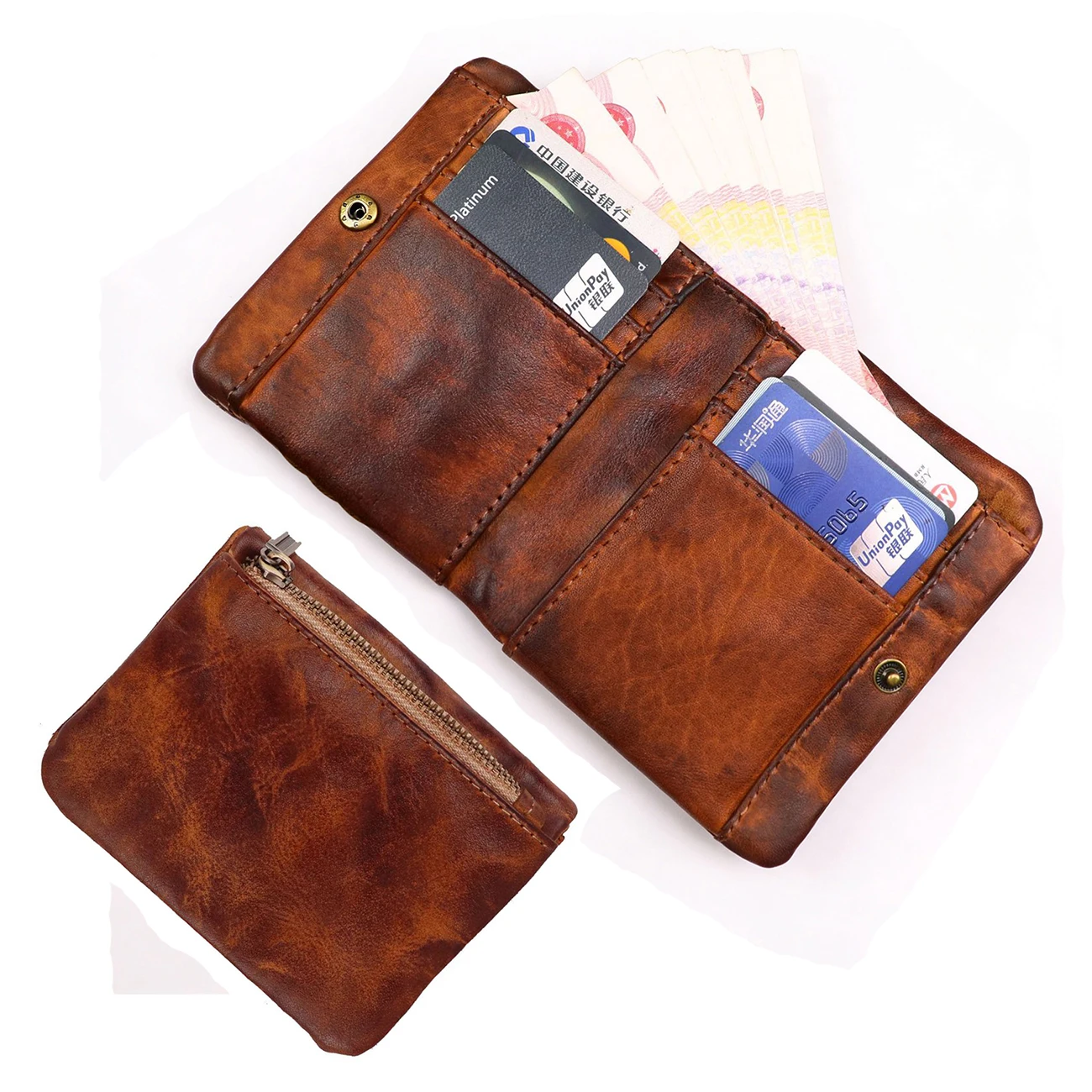 

Кошелек-портмоне из натуральной кожи для мужчин и женщин, винтажный, ручной работы, короткий, с отделениями для карт, оригинальный кожаный кошелек для монет