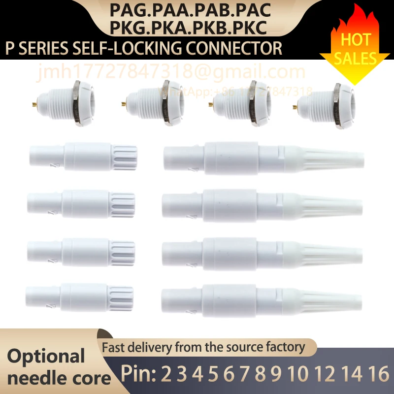 

Fully white 1P plug (PAG0°, PAA40°, PAB60°, PAC80°); PKG0°, PKA40°, PKB60°, PKC80° socket; 2-14 pin medical plastic connector