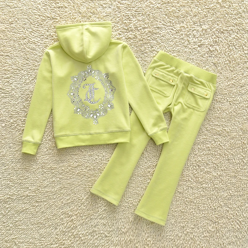 Set for Children 2 Pieces 2024 Spring Autumn Hoodies Top and Pants Suit Girl Velvet Clothing