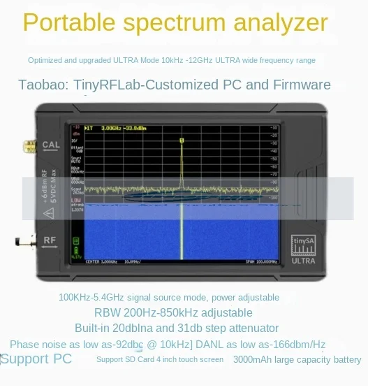 Hamgeek New ULTRA 100K-5.3GHz Handheld TinyAnalyzer With 4Inch Display TinySA Internal Tester