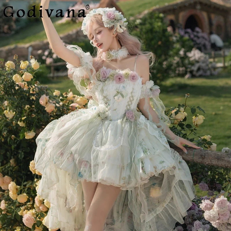 

Original Sweet Lolita Short Fairy Dresses 2025 Girls Women Slim Fit Elegant Wedding Dress Birthday Party Princess Fishbone Dress