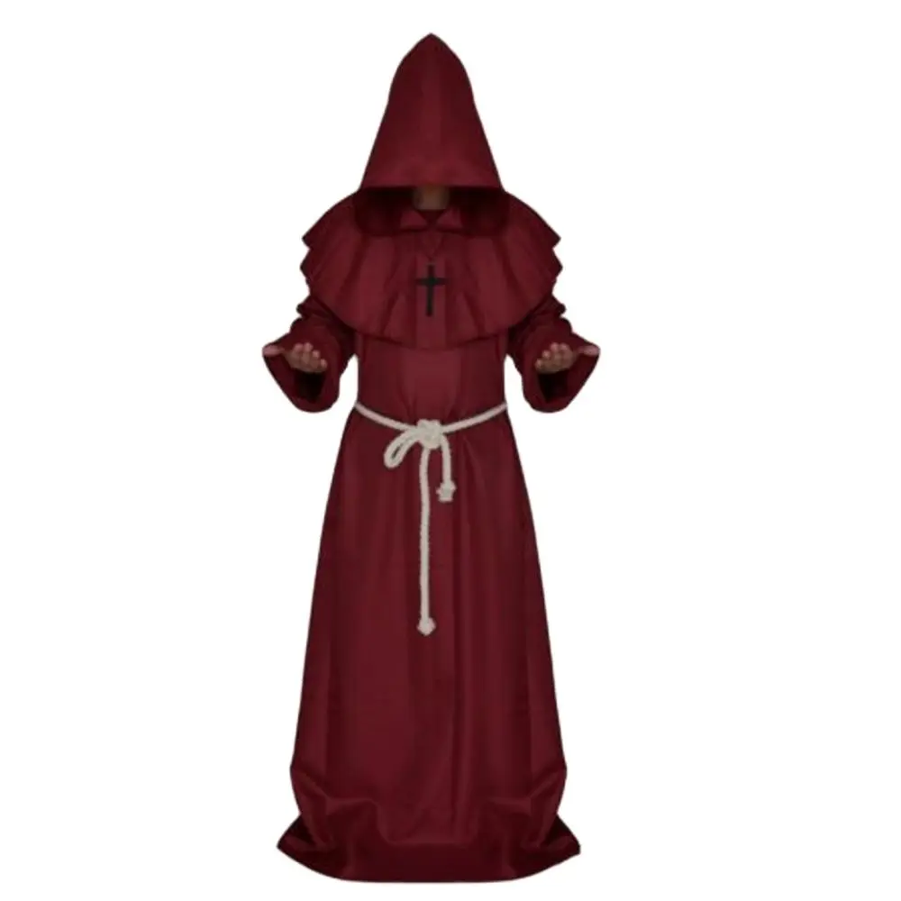 

Halloween Medieval Hooded Robe Plague Doctor Costume Mask Hat For Men Monk Cosplay Steampunk Priest Horror Wizard Cloak Cape