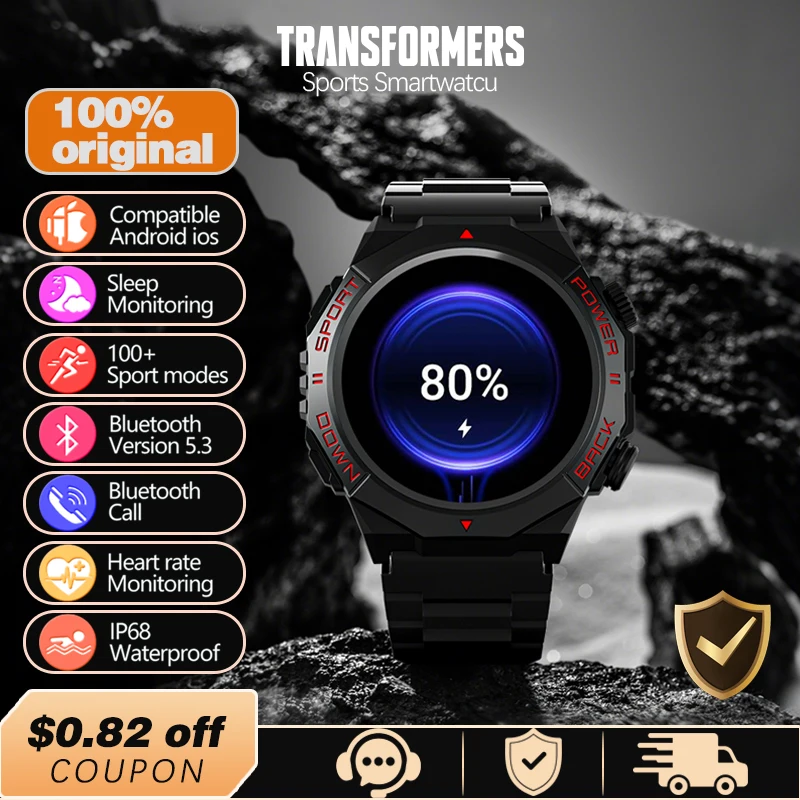 

ТРАНСФОРМАТИРЫ TF-H13 Bluetooth 5,4 Смарт-часы 300 мАч 100+ Режим упражнений Мониторинг сердечного ритма и здоровья Мужские уличные умные часы