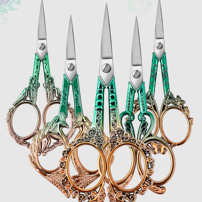 Gradient Sewing Scissors Retro Stainless Steel Tailor Thread Embroidery Fabric Needlework Scissor Household Sewing Accessories