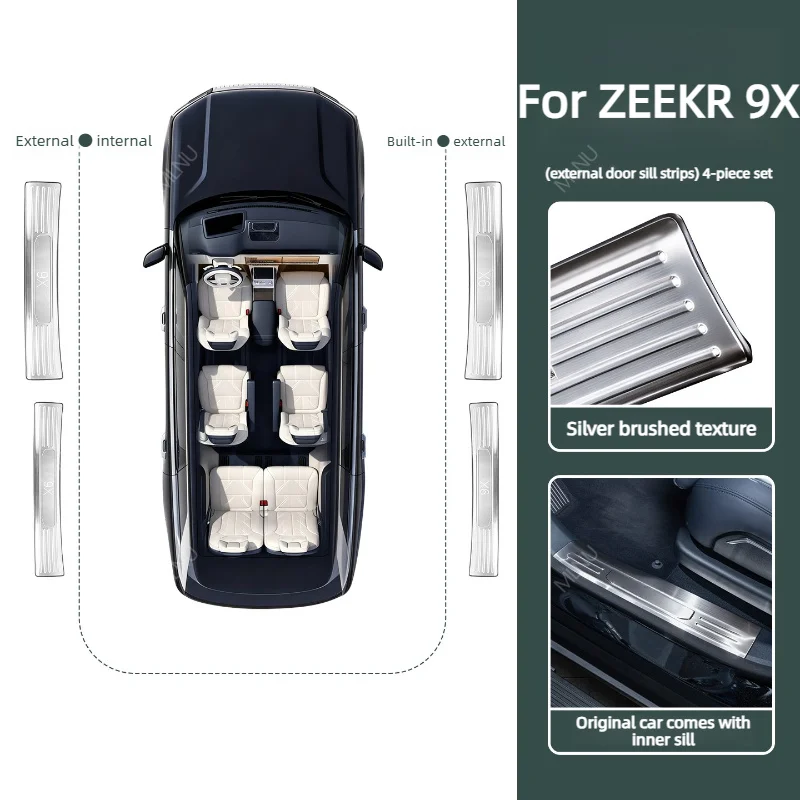 Door Sill Trim For ZEEKR 9X 2025-2026 Accessories Stainless Steel Scratch-Proof Wear-Resistant Waterproof Step-Resistant