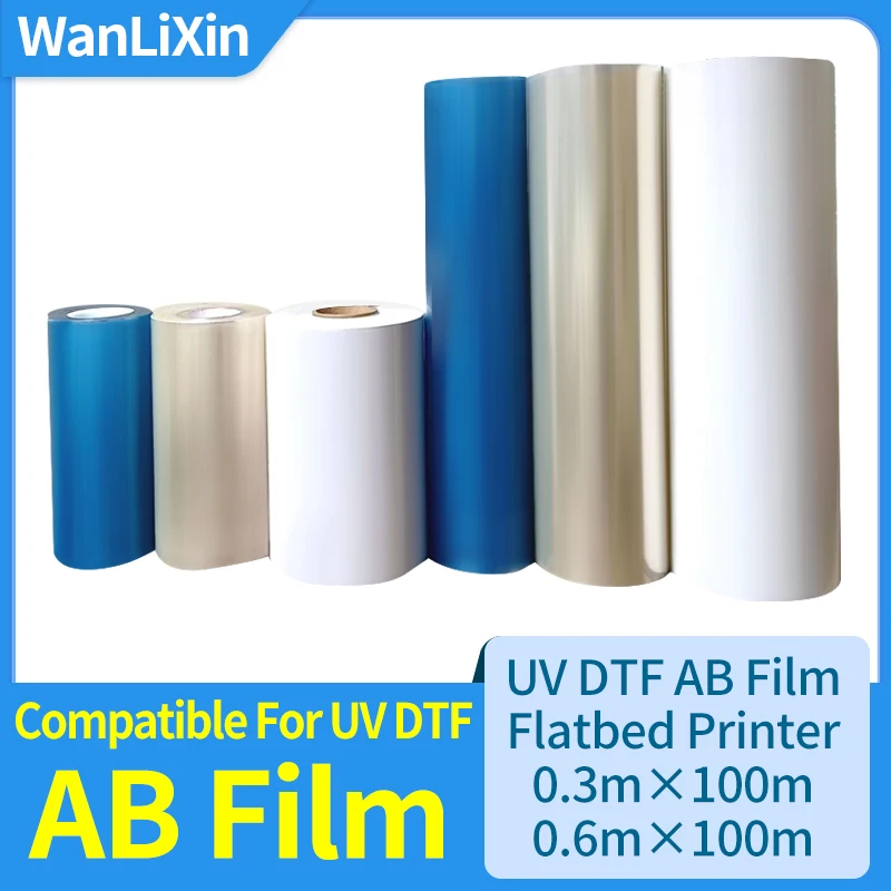 

УФ DTF AB пленка 30 см x 100 м 60 см переводная наклейка УФ-принтер DTF прямая печать на пластик, силикон, металл, акрил, стекло, кожа