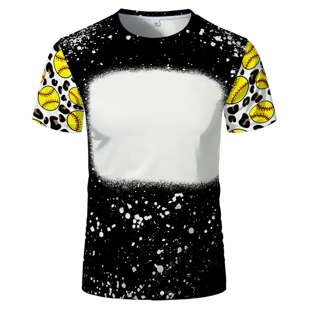 Sublimation Blank 100% Polyester T-shirts Men Woven Unisex Round Neck Short Sleeve Faux Bleached  Summer Clothing for Diy Logo