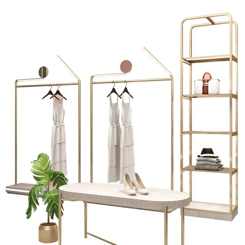 

custom，Factory Price Clothes Display Racks Shelf For Clothing Shop Center Island Frame With LED Light