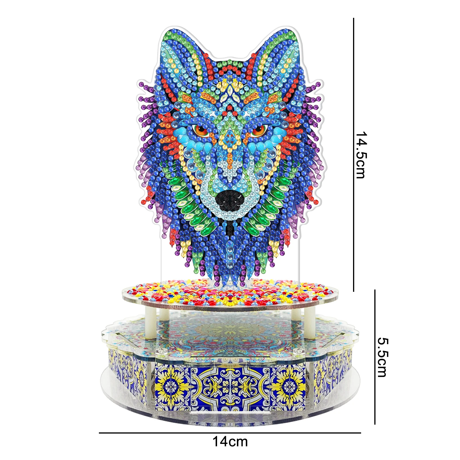 5d DIY Diamond Painting Wolf Pattern Led Turnable Music Box Desktop Ornament Special-Shaped Diamond Embroidery