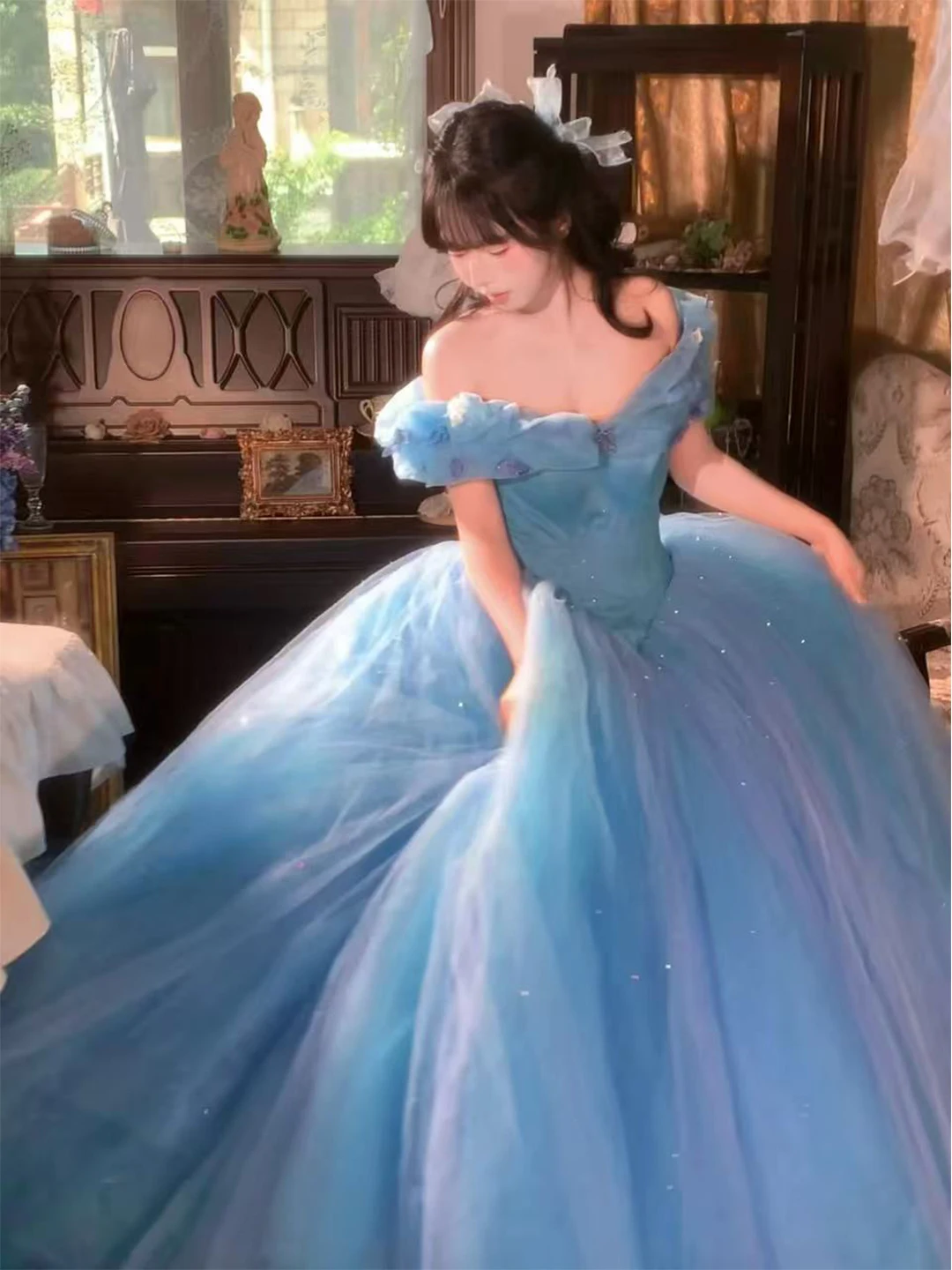 

Ele Blue Princ Evening Gown for aduation Par Performance Chinese Traditional Wedding Ceremony