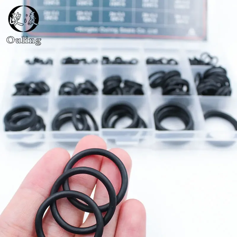 200Pcs 15 Maten O Ringen Rubber O Ring Seal Nbr Zwart Afdichting O-Ringen Nitril Wasmachine Rubber O-Ring Set Assortiment Kit Set Box