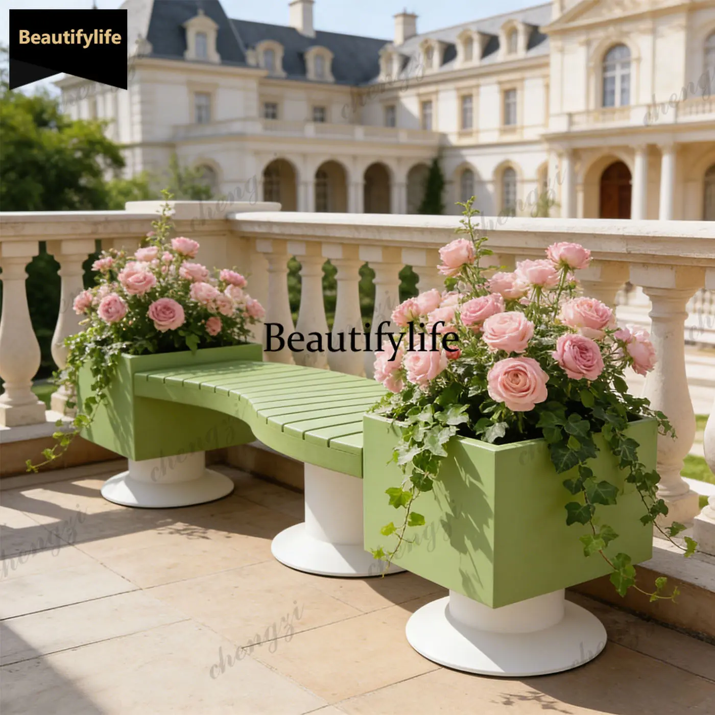 

Q181 Outdoor leisure wind seat flower slot combination modern park bench commercial street flower box rest chair