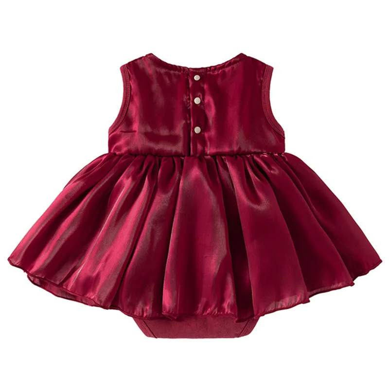 Summer Infant Girl Clothes Korean Cute Bow Sleeveless Mesh Red Bodysuits & One-Pieces Jumpsuits Newborn Items Baby Clothing B101