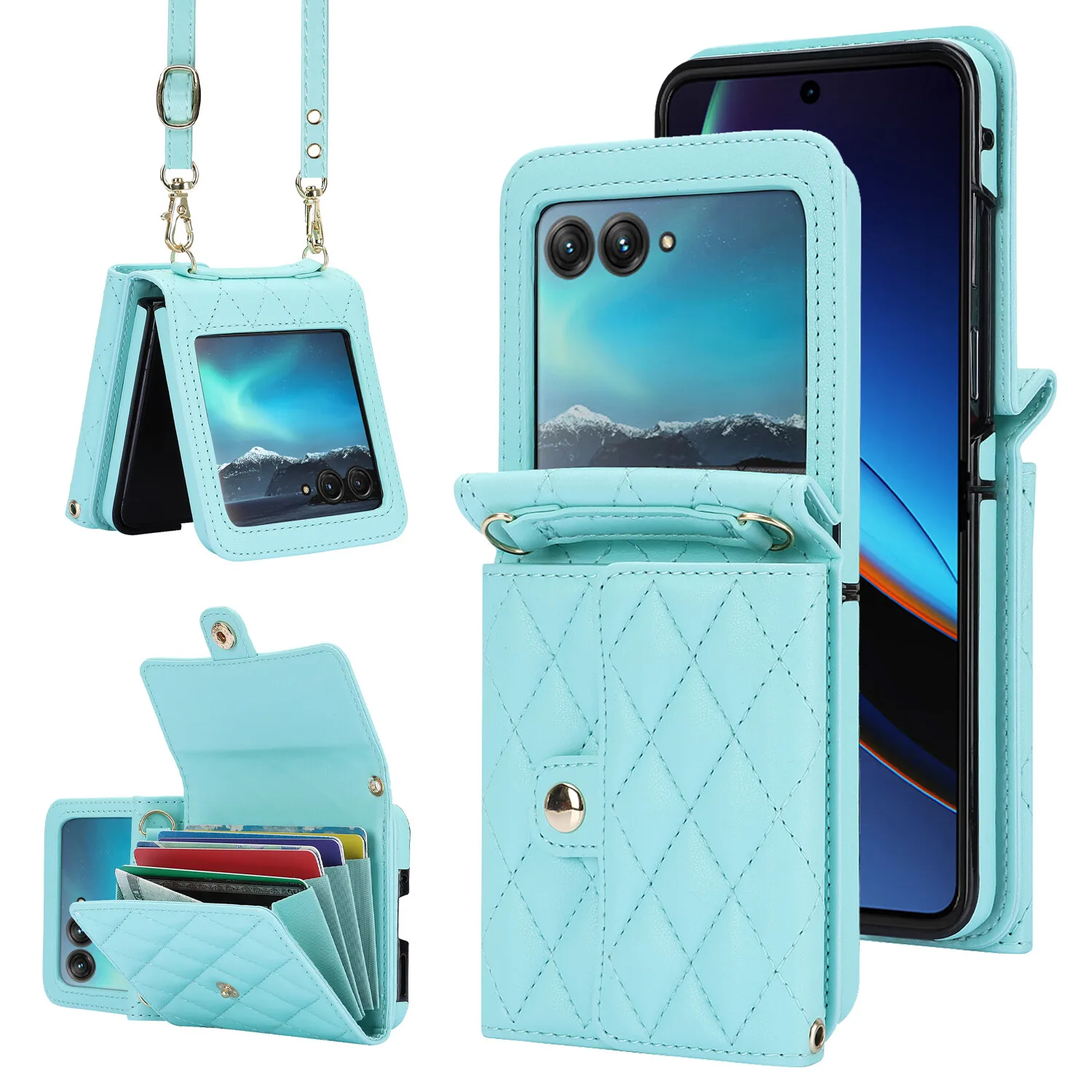 

Leather Flip Leather Wallet Phone Case with Adjustable Strap for Moto Razr Ultra 2025 Razr 2024 Card Holder Slots Pocket Cover