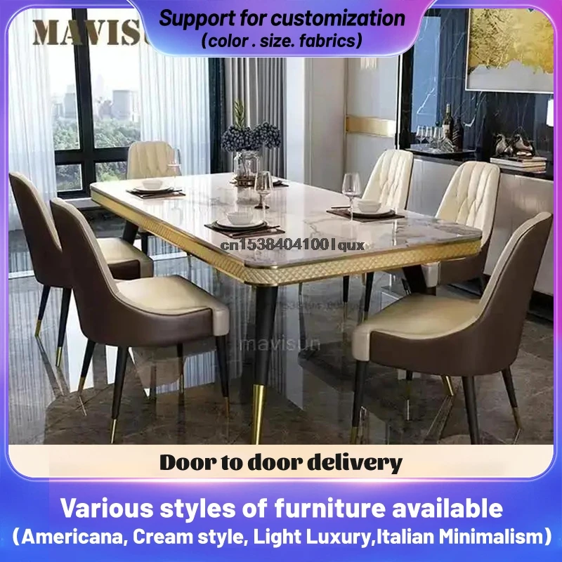 Light Luxury Dining Room Table Kitchen Furniture Marble Tabletop Home Furniture Rectangle Table Sets