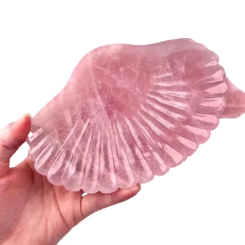 

High quality natural 15-18 cm large size rose quartz shell bowl plate crystal healing stone bowl home decoration