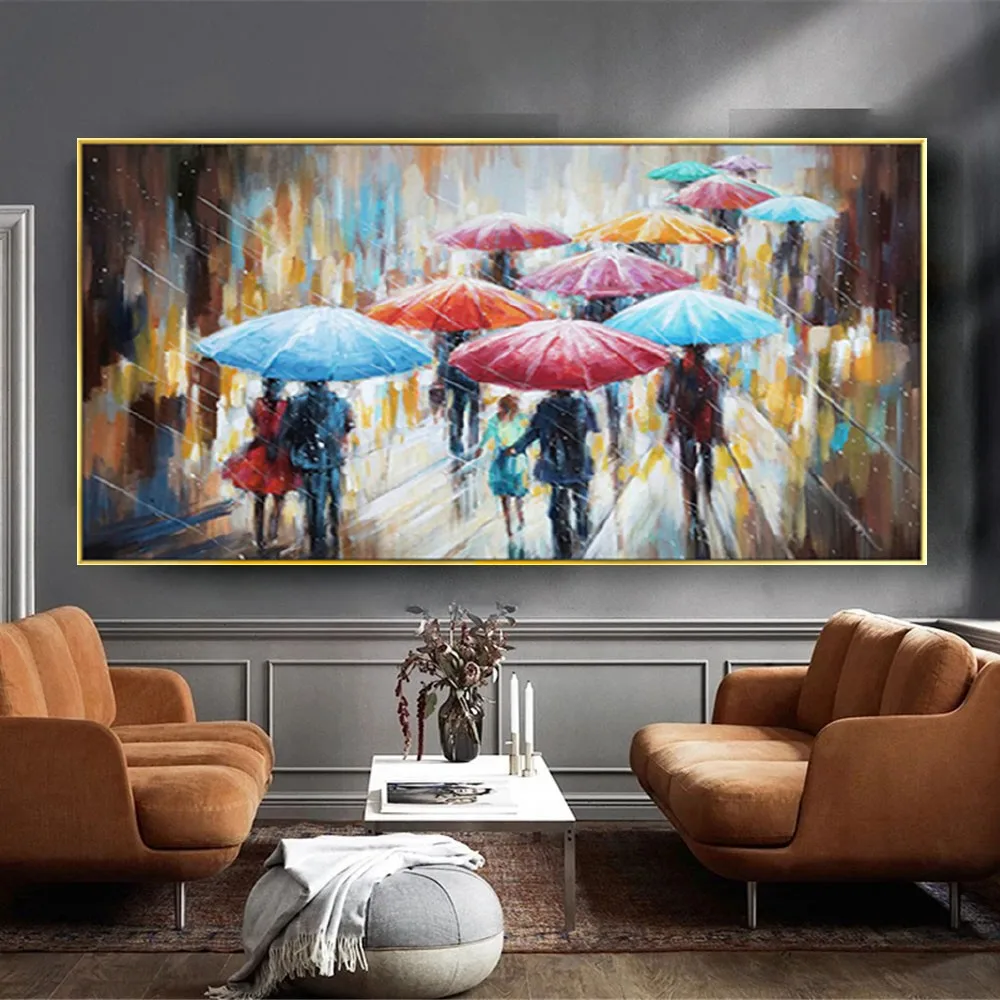 

Handmade European Romance City Oil Painting Paris Wall Art Rainy View Home Office Decoration Painting On Canvas Hand Painted