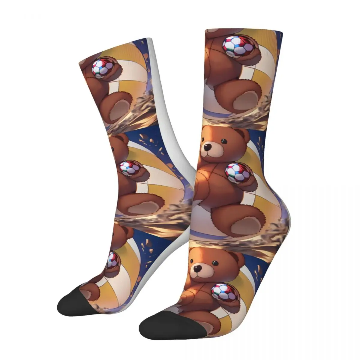 Vintage Soccer Stuffed Men's Socks Teddy Bear Unisex Harajuku Pattern Printed Funny Crew Sock Gift