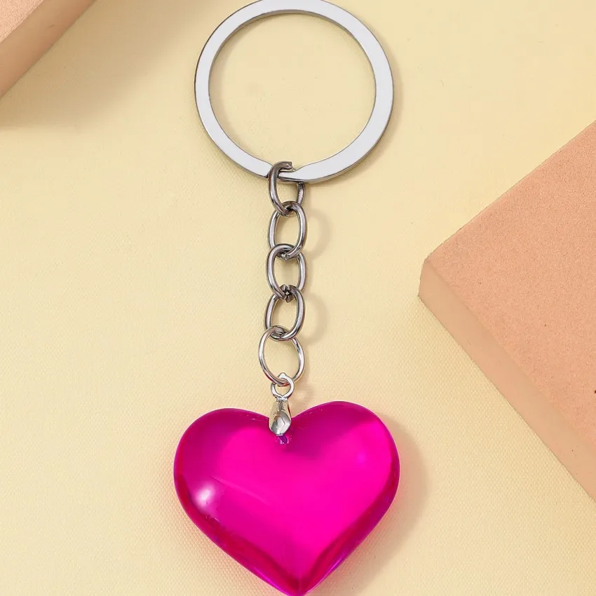Glass Colorful Love Keychain Trendy Cute For Women Friend Gift Sweet Hearts Bag Car Keyring Crystal Decorative Accessories