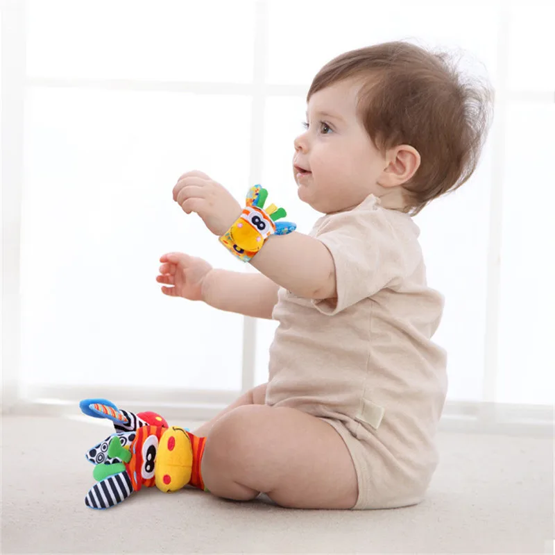 0-12 Months Baby Rattles Toy Baby Animal Socks Wrist Strap +Rattle Children Socks Pacifier Toys Newborn Development Educational