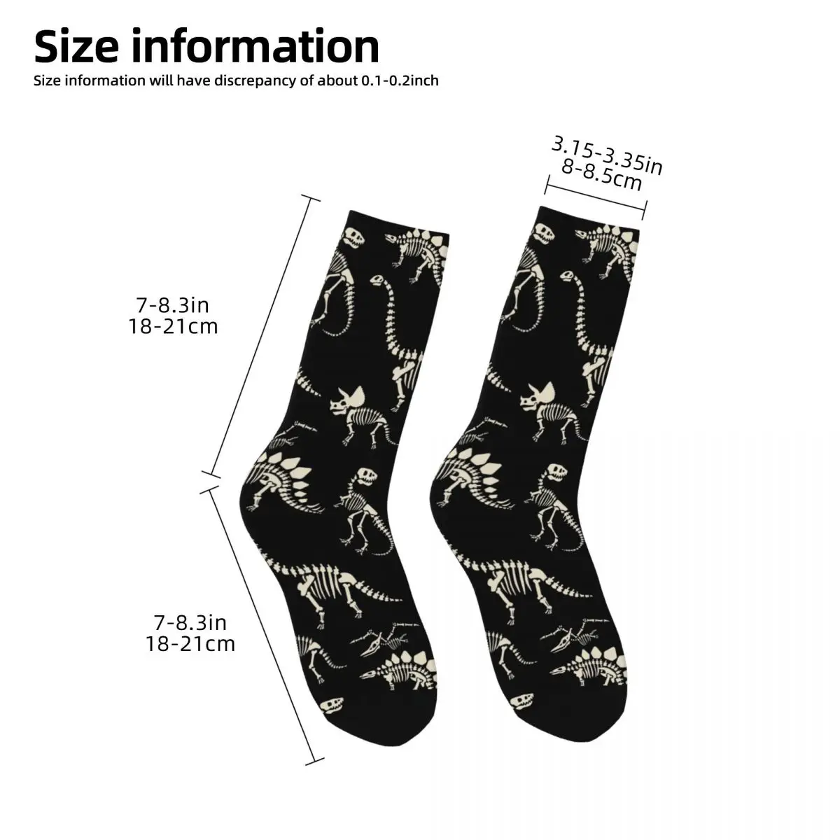 Kaus kaki Crew desain hitam fosil dinosaurus untuk pria wanita kaus kaki motif antiselip