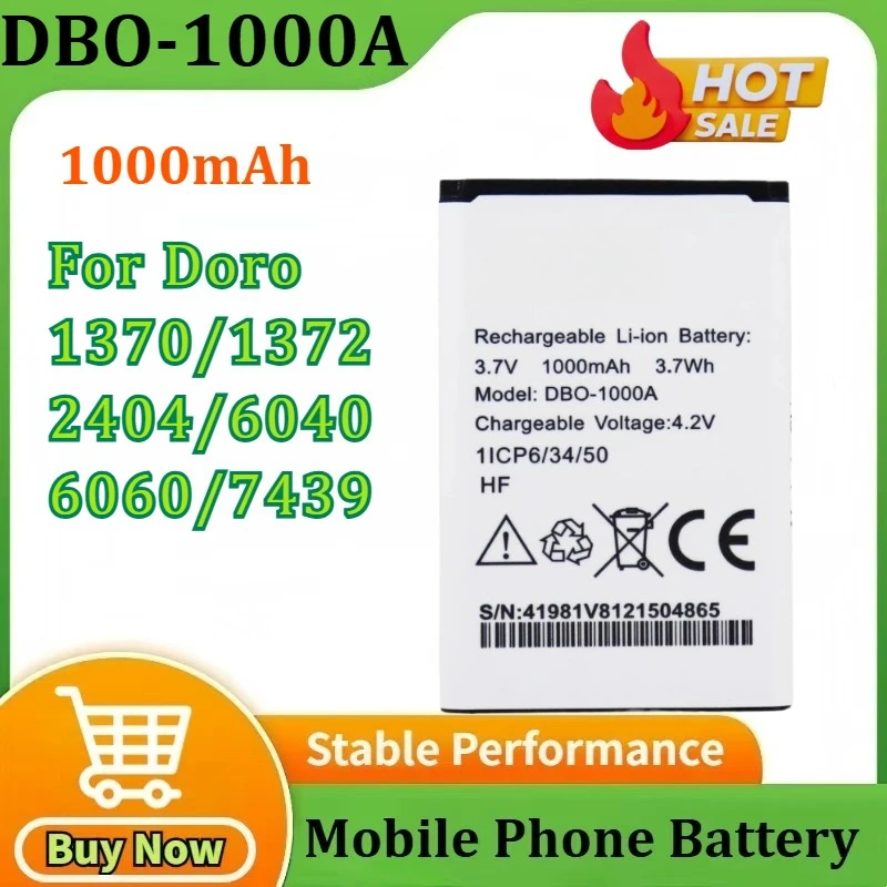 

1000mAh DBO-1000A Battery for Doro 1370 1372 2404 6040 6060 7439 Mobile Phone
