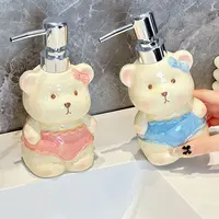Dispensador de jabón, botella de loción de oso de cerámica creativa para el hogar, baño, desinfectante de manos, botella dispensadora con botón de presión