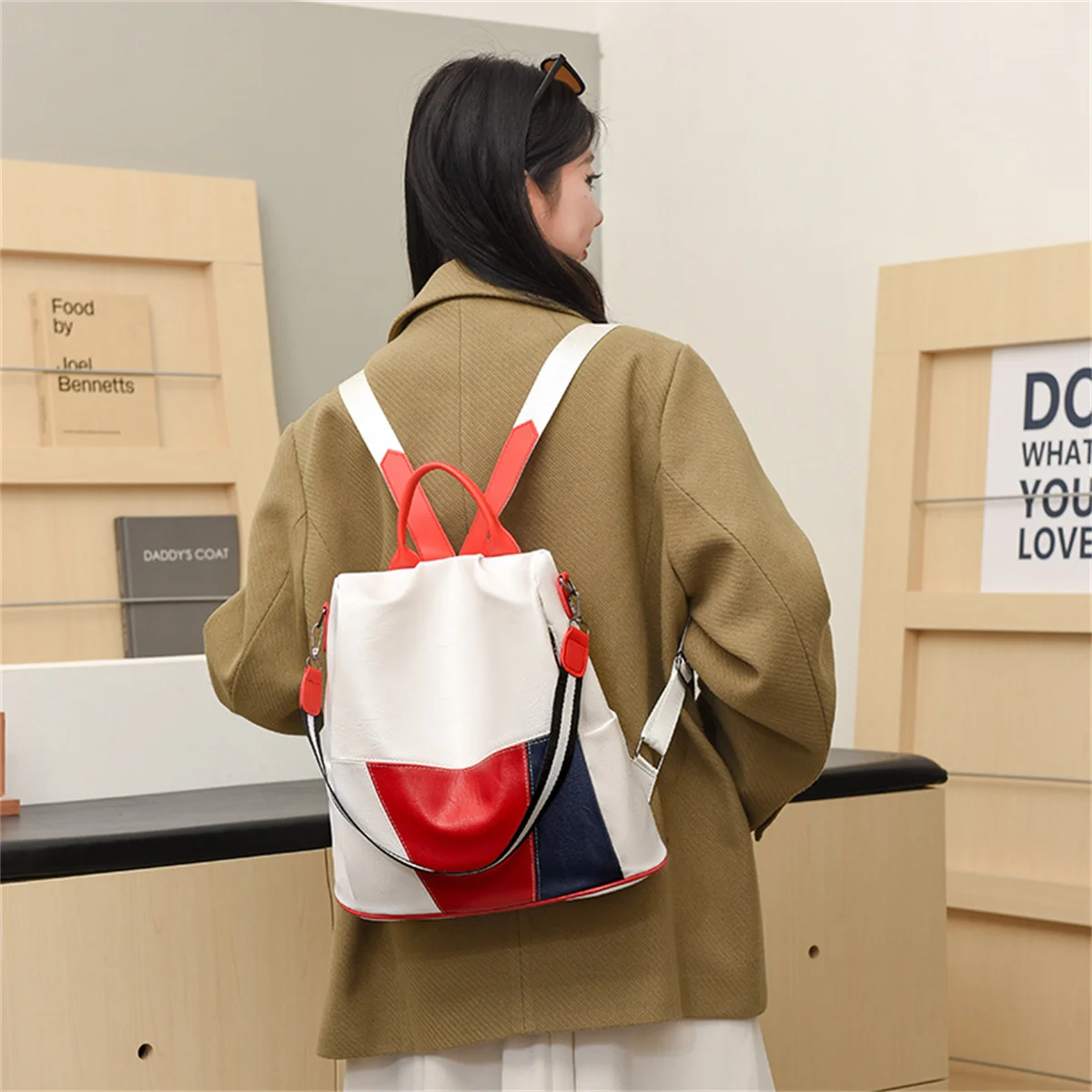 Casual backpack new pu2025 large capacity travel bag contrast color anti-theft ladies backpack single shoulder women's bag