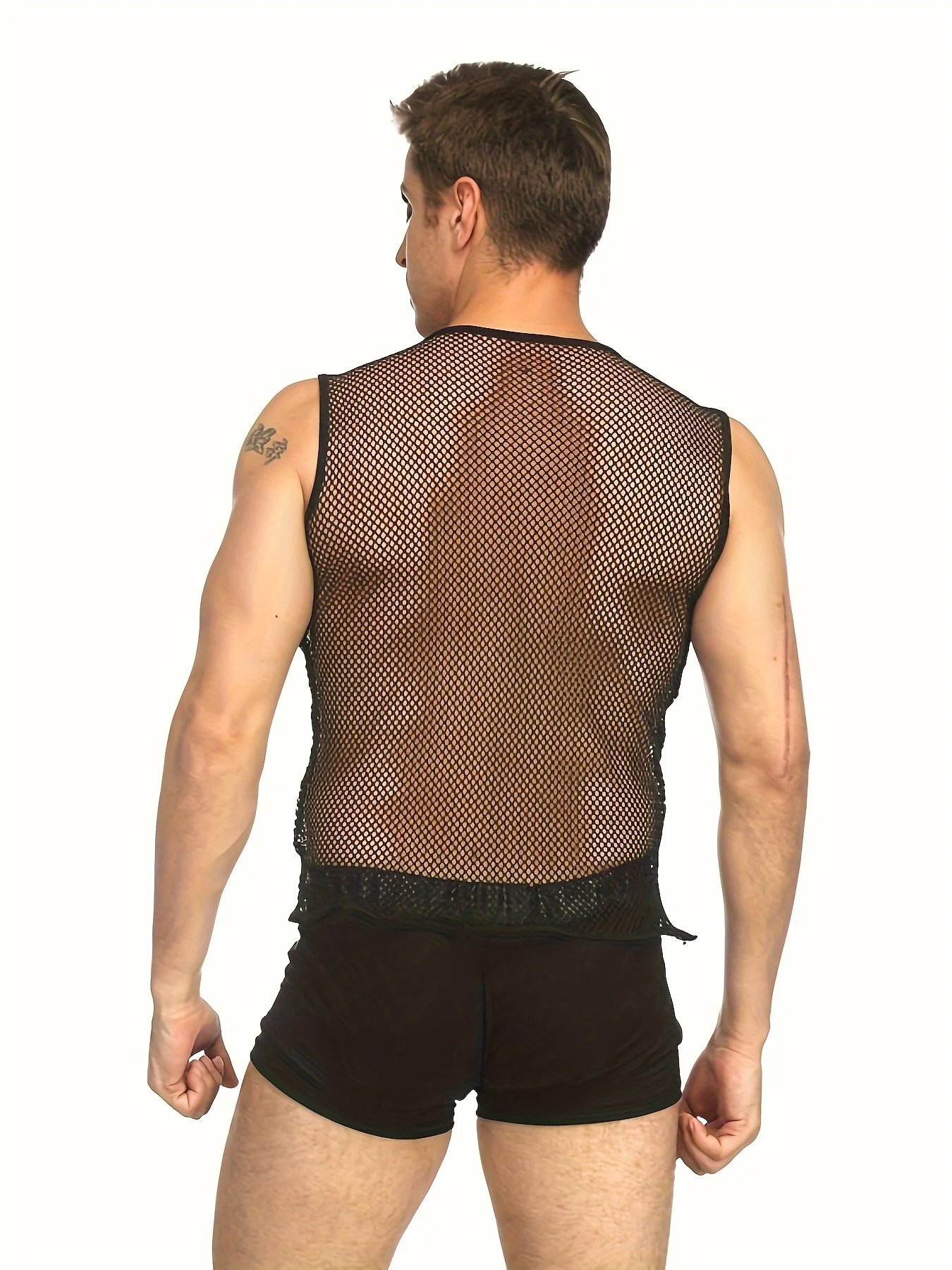 Men's Mesh Sexy Sheer Vest Tee - Fishnet Fitted Sleeveless Gym Workout Muscle Tank Top - See-through Gay T-Shirt