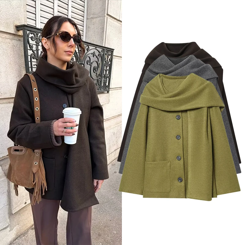 

Женские куртки, пальто, осенне-зимняя мода, дизайн шарфа, пальто с длинными рукавами, уличная женская верхняя одежда, шикарные топы