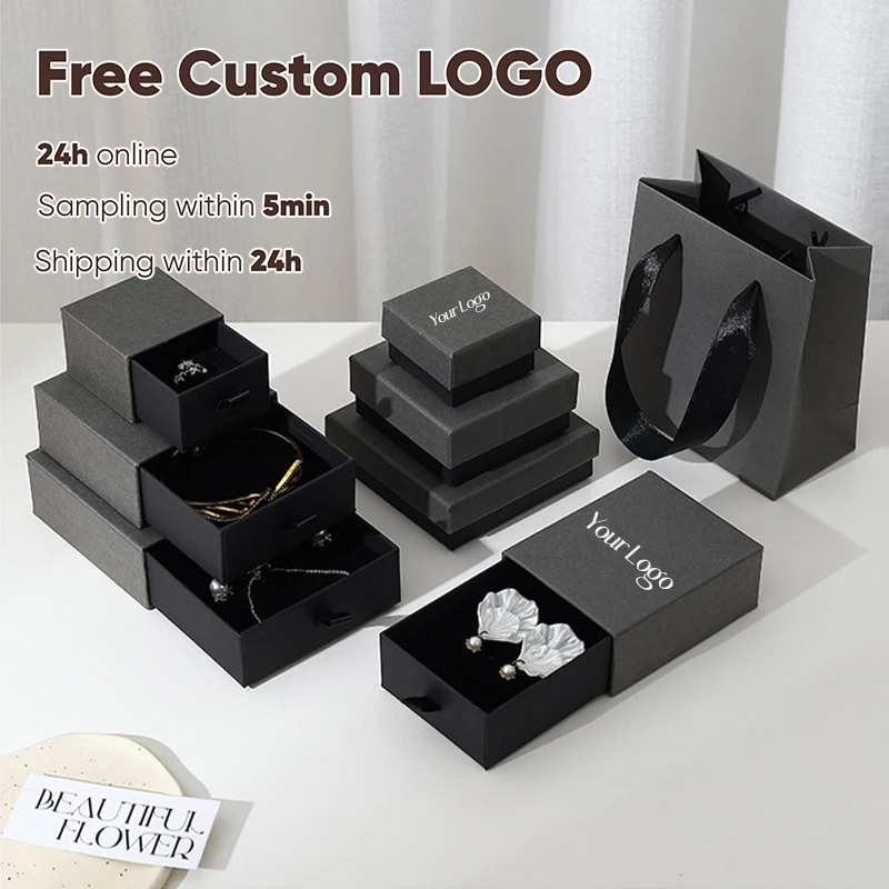 

Free Custom Paper Jewelry Boxes With Logo Jewelry Gift Packaging Boxes Earring Necklace Bracelet Ring Boxes Pink Jewelry Box