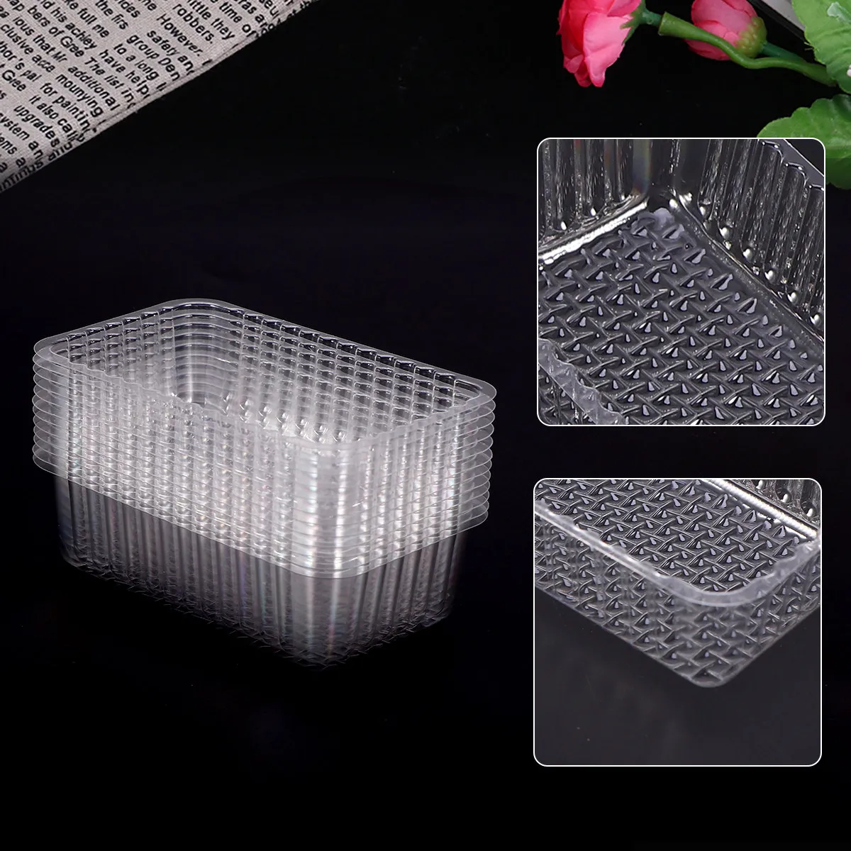 200 Unidades de Bandejas Transparentes de Plástico para Pastel de Frijol Verde, Bandeja Rectangular de Grado Alimenticio para Empacar Postres Asiáticos