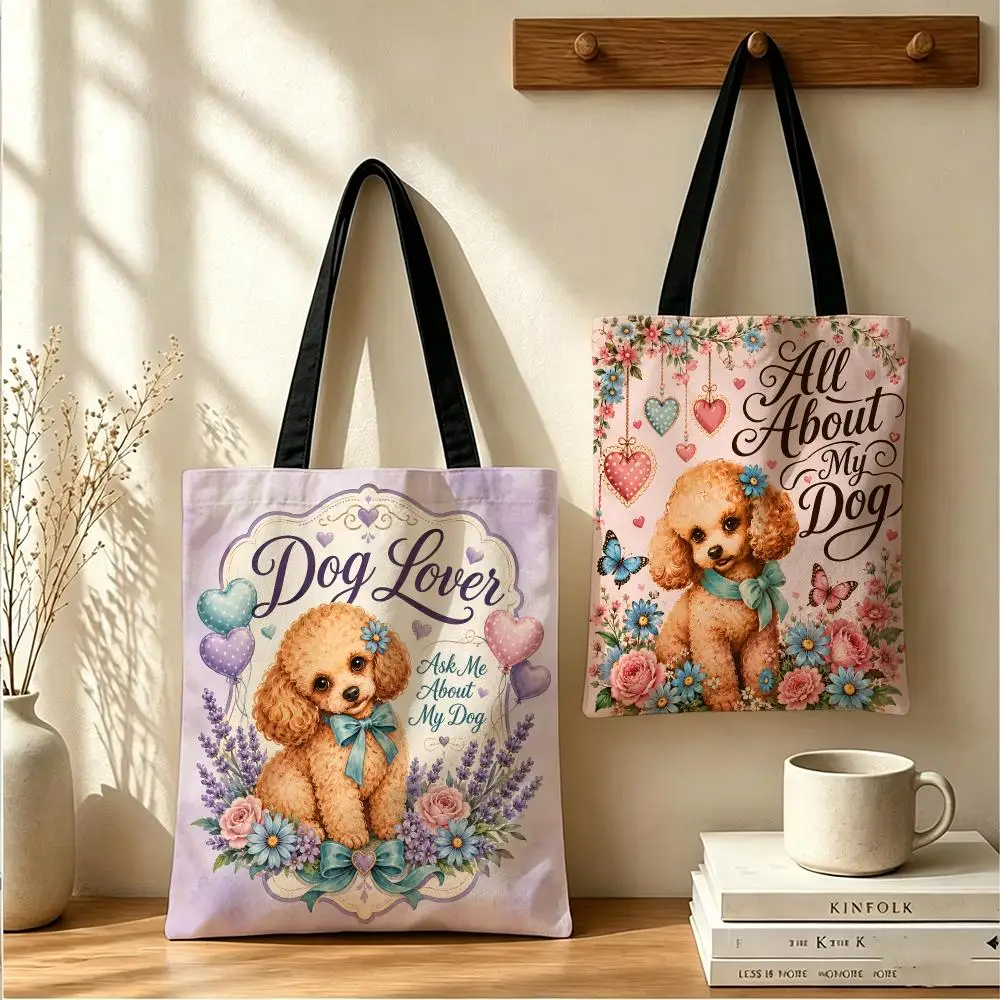 Tell Me About Your Dog Storage Bags Large Capacity Canvas Tote Bag Reusable Shoulder Handbag for Daily Shopping Travel 2