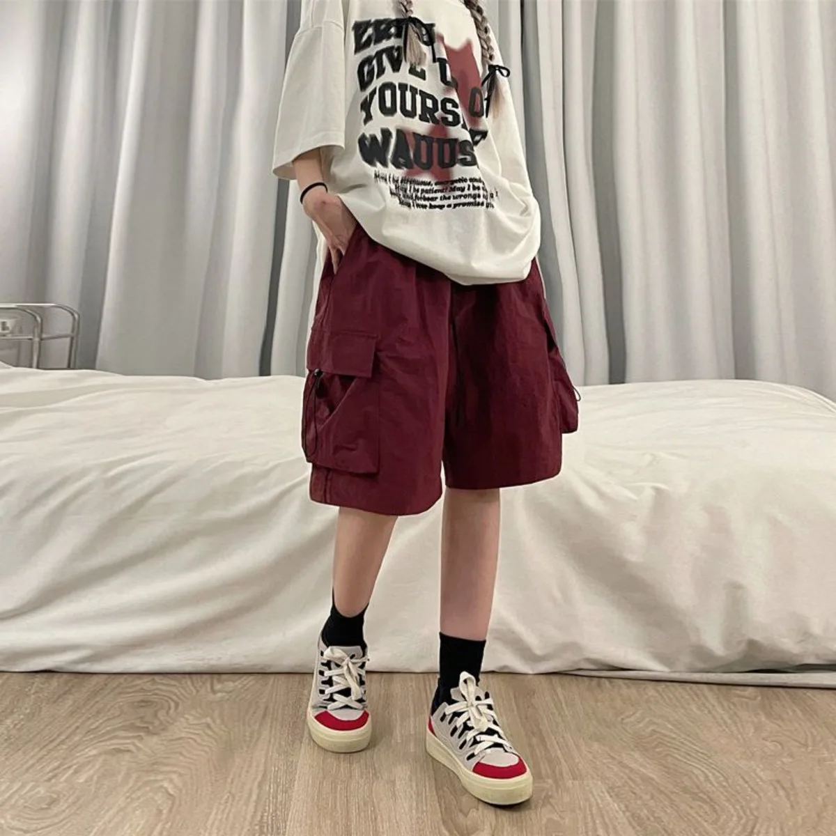 Women High Waist Cargo Shorts American Style Streetwear Summer Wide Leg Pants Fashion Female Big Pocket Loose Shorts - Image 3