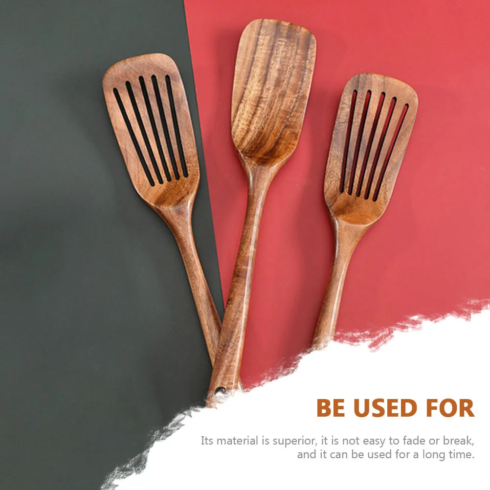 2Pcs Wooden Spatula Set Non-Stick Kitchen Utensil Heat-Resistant Long Handle Cooking Tool Creative Design Hanging Hole