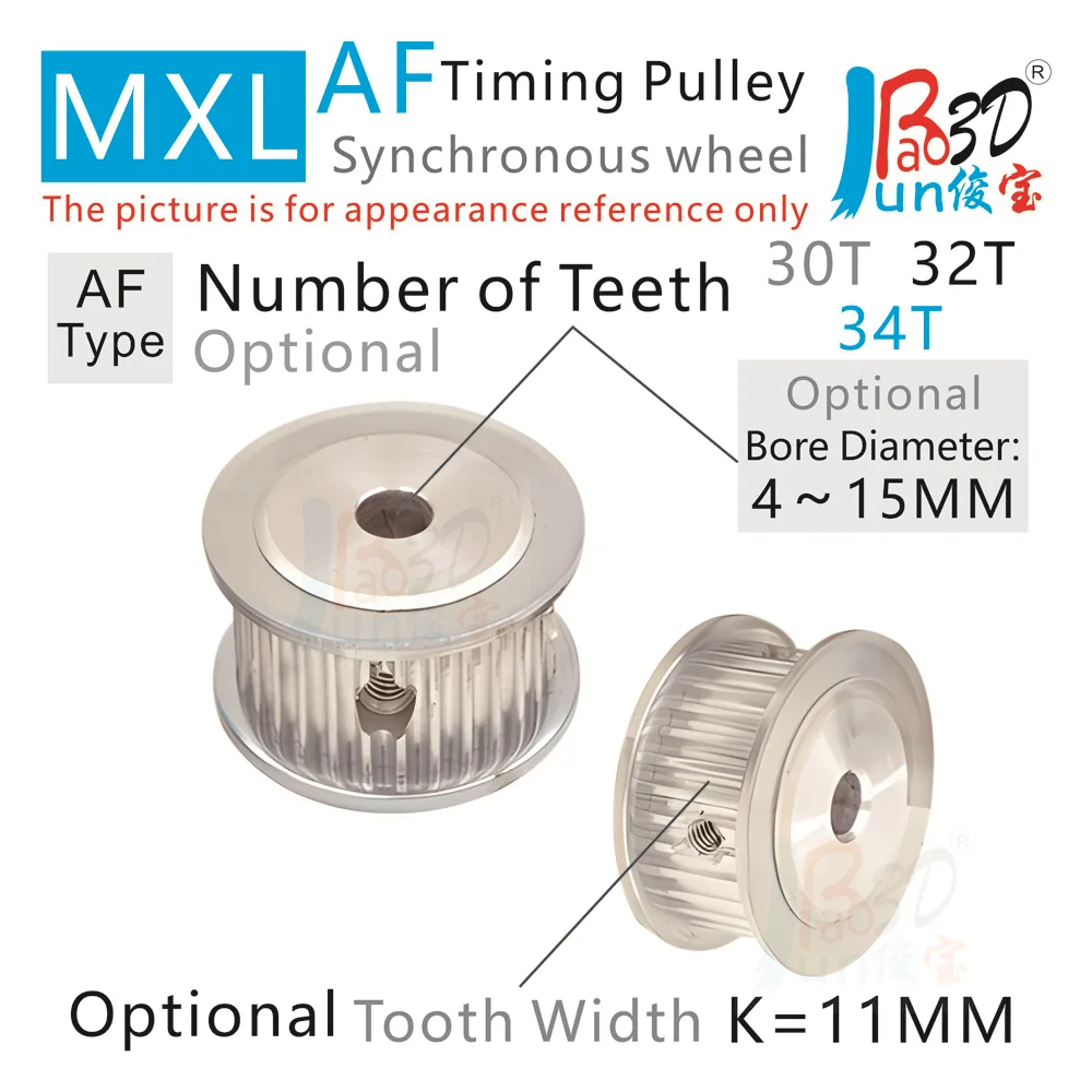 

AF Type Trapezoidal Teeth MXL 30T 32T 34T Timing pulley Bore 4 To 15MM Width 7 11MM Synchronous wheel 3D printer parts MXL Belt