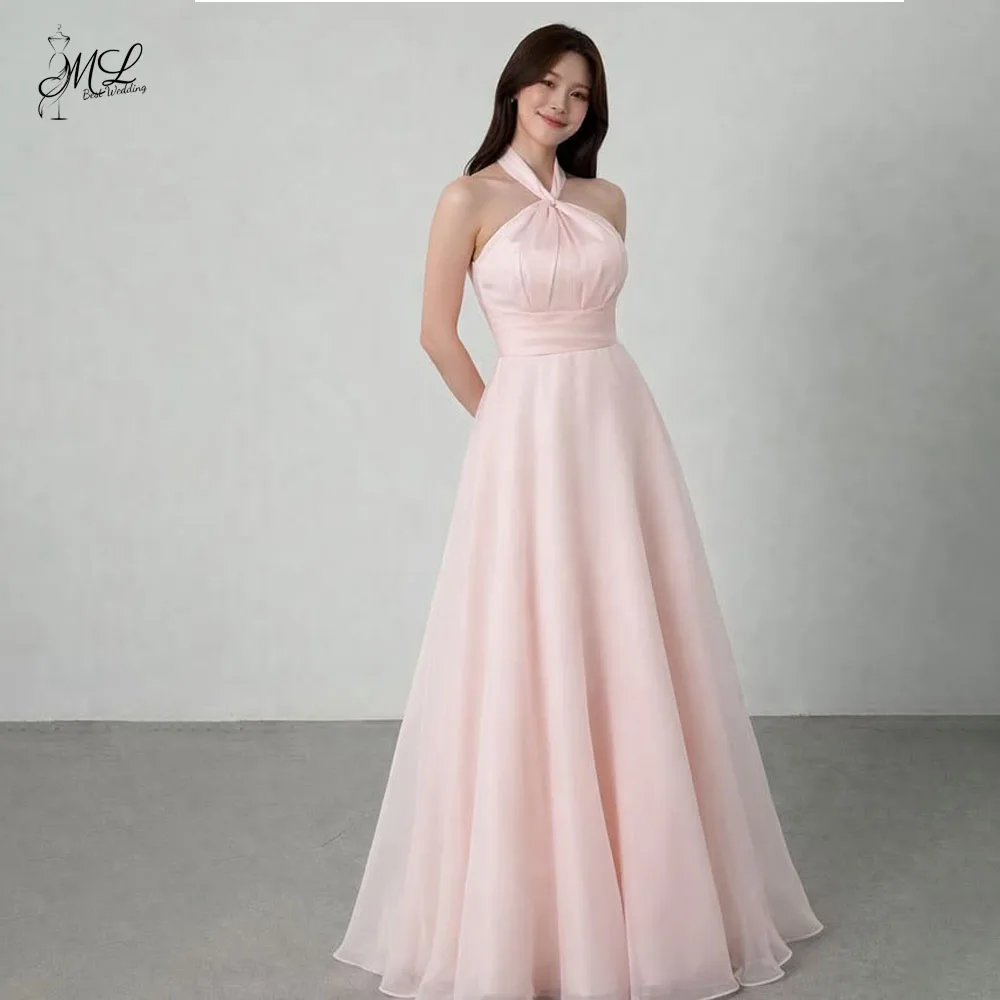 

Свадебные платья из Кореи разных цветов, без рукавов, А-силуэт, на заказ, с лямкой через шею, на шнуровке, для официальных свадебных торжеств и фотосессий