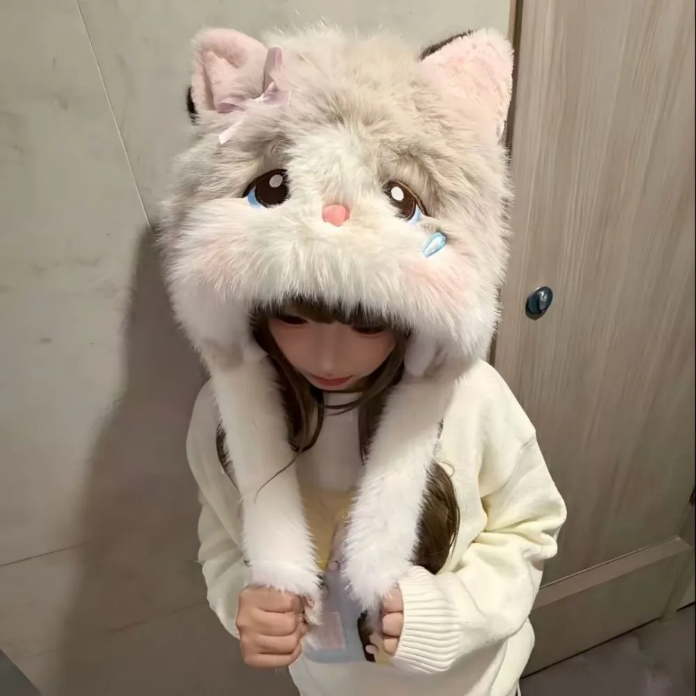 Cat Ear Thick Fleece Cat Ear Trapper Hat Fleece Lined Windproof Earflap Hat Blush Cute Hat Winter 5