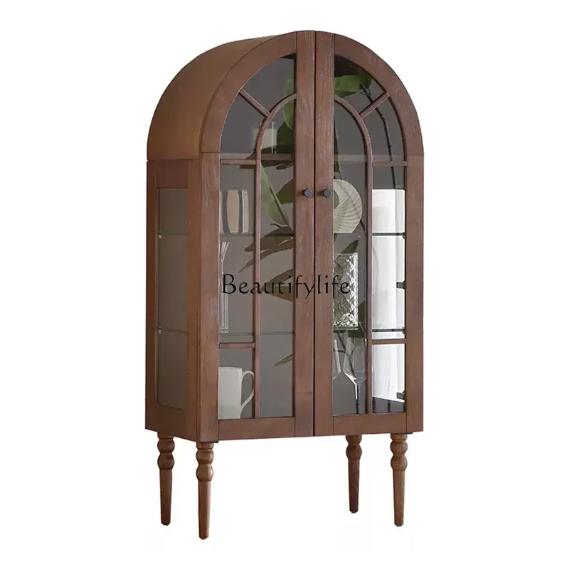 

French medieval solid wood living room simple wall wine cabinet decoration red wine storage cabinet