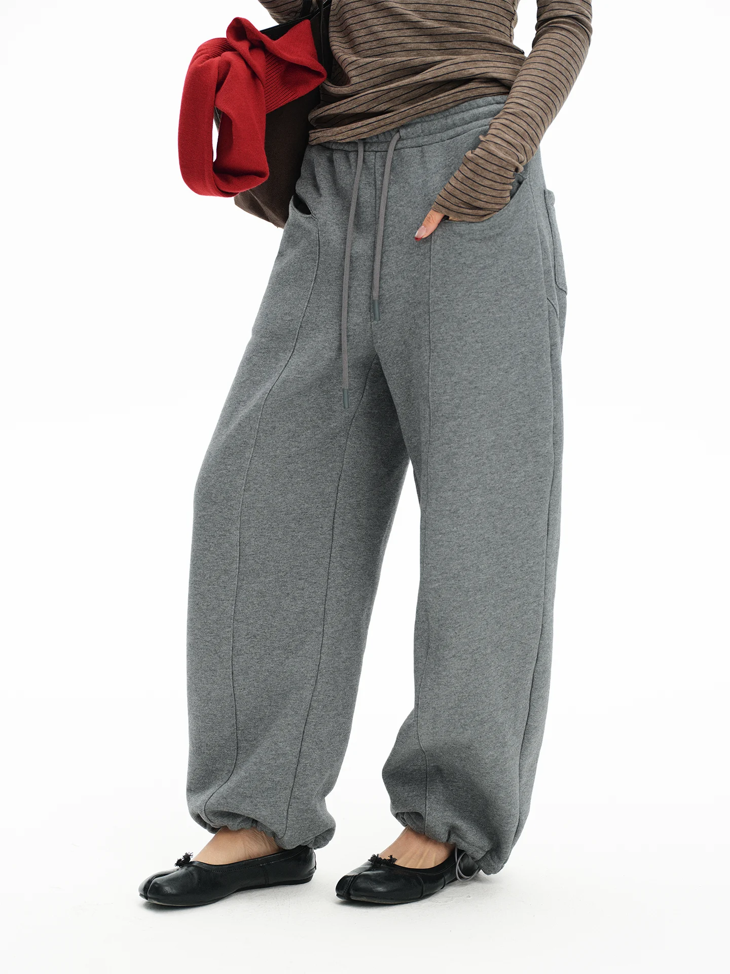 

Warm Fce Lined Loose Thiened Arc aped Women's Sweatpants High Waist Straight Leg Pants Cotton 00% Asymmetric Sle