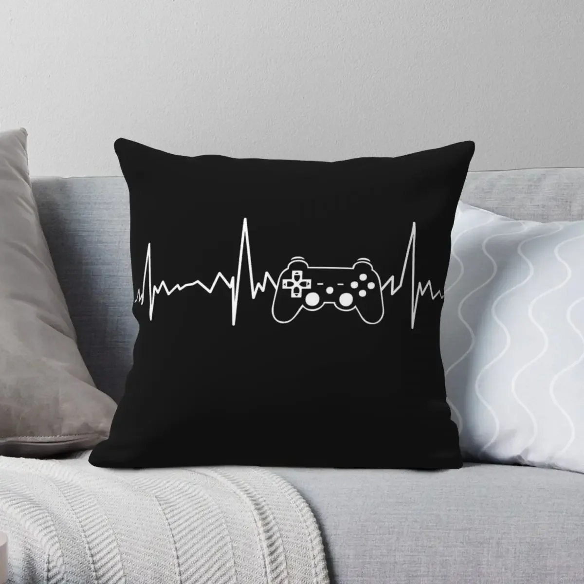 Gamer Heartbeat Esports Game Square Pillowcase Polyester Linen Velvet Pattern Zip Decorative Home Cushion Cover