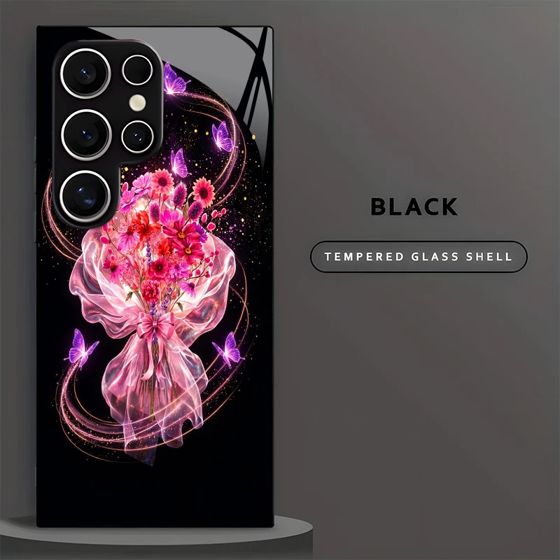 Butterfly Pattern Flower Bouquet 2D Phone Case for Samsung S26 S25 S24 S23 S22 S21 S20 A56 A55 Tempered Glass Protective Cover view 4
