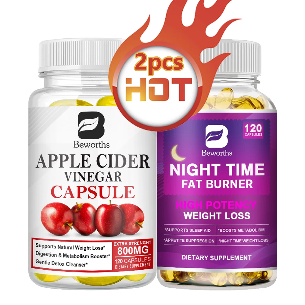 HOT 2Pcs Night Apple Cider Vinegar Capsules for Digestion,Detox,Immune-Powerful Cleanser & Appetite Suppressant