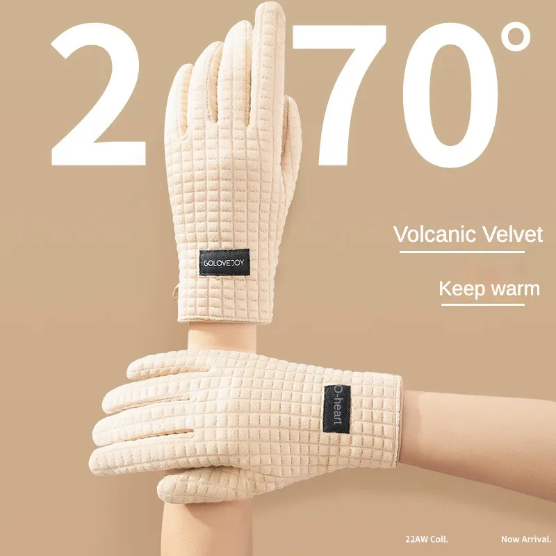 Waffle gloves, winter outdoor wind and fire resistant, down, antibacterial, warm touch screen, women's gloves