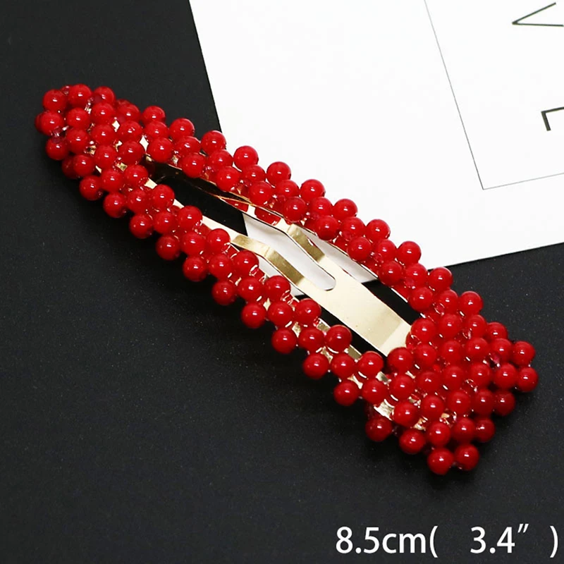1Pc Fashion Red Pearl Hair Clip per le donne Design elegante Snap Barrette Stick Hairpin Hair Styling decorazione Clip in lega