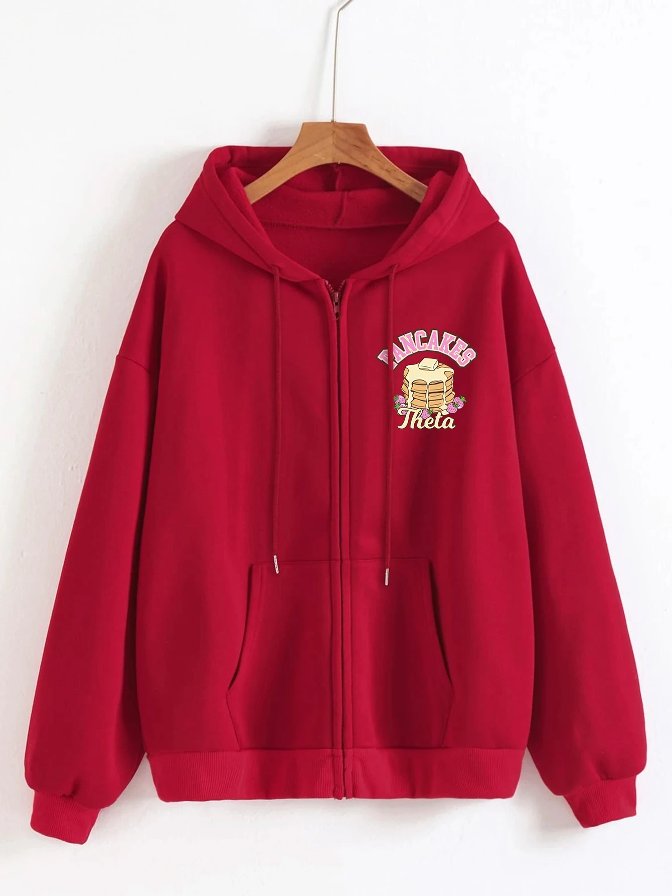 

Strawberry Pancakes Theta Design Zipper Hoody Women Harajuku Loose Hooded Fleece Soft Pocket Hoodies Autumn Female Clothes