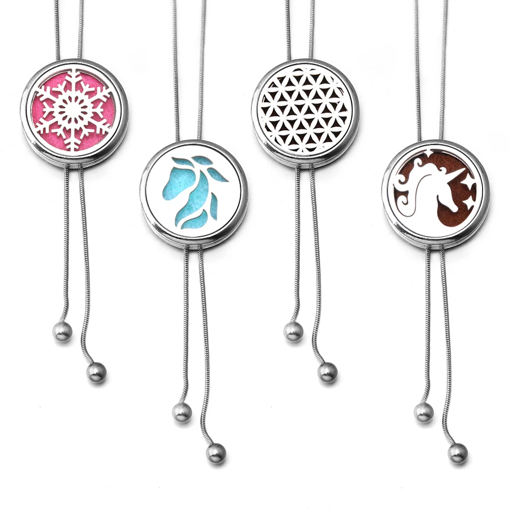 Neue trendige Schneeflocke Muster Schlangenkette Halskette Edelstahl lange Quaste verstellbar Anhänger Parfüm Medaillon Diffusor Schmuck