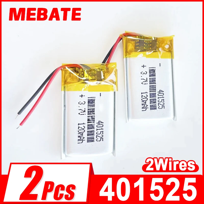 2 pcs 3.7V 120mAh Lipo Rechargeable battery EHAO 401525 For Bluetooth Headphone Earphone Recorder Led Lamp Camera Massager