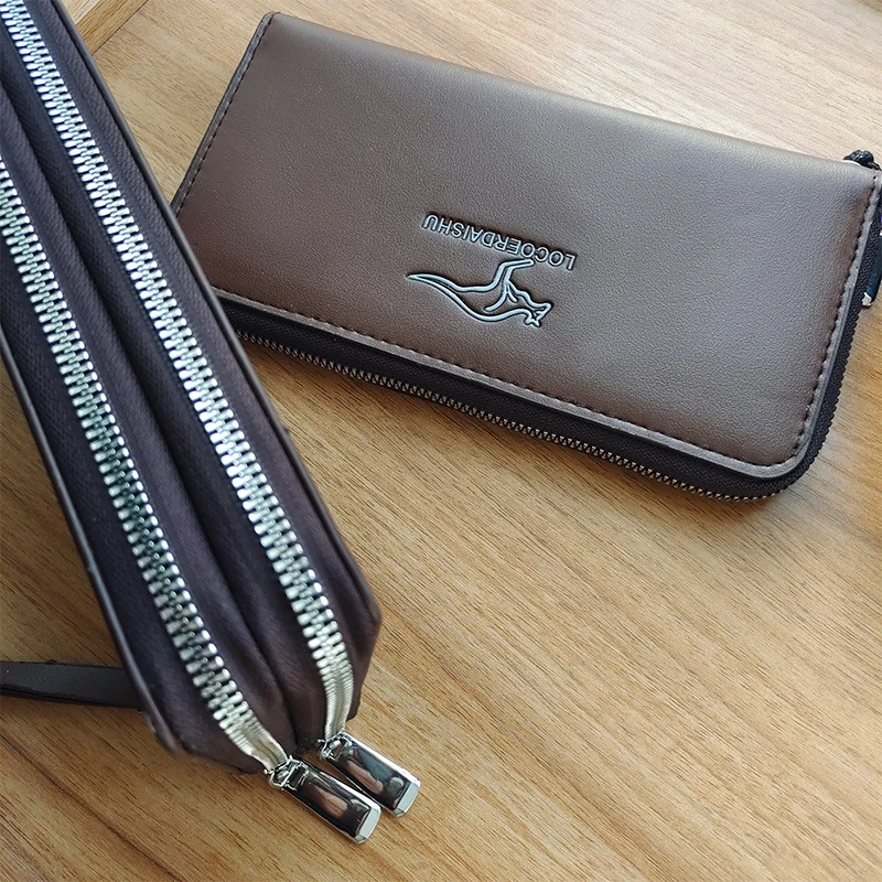 Men Wallet Vintage Card Holder Multi Function Mens Leather Long Double Zipper Wallet Clutch Bag Business Wallets for Men 2026