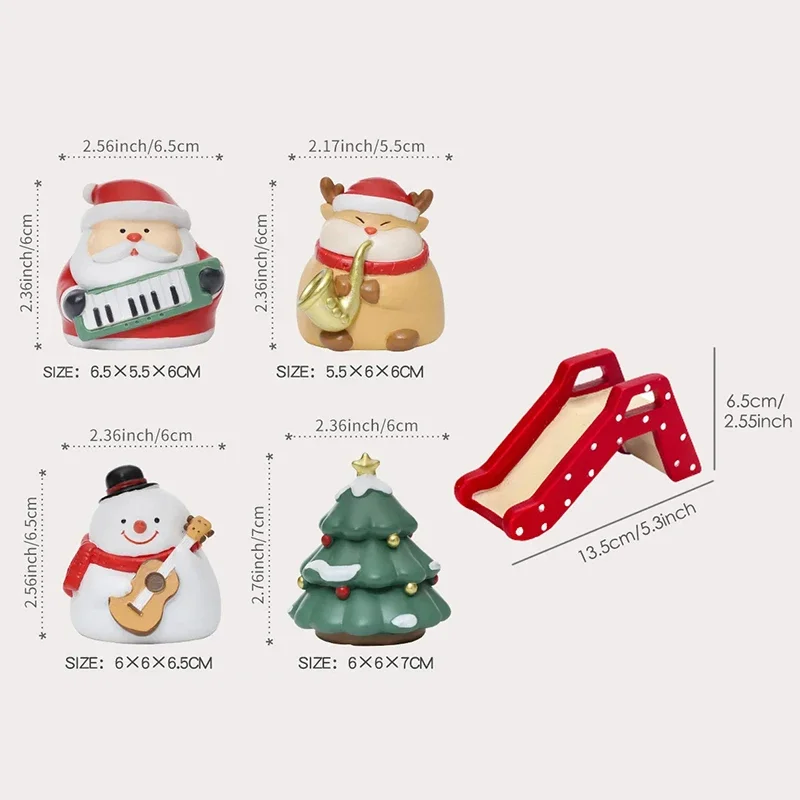 5Pcs Pack Christmas Decoration Cartoon Band Figurines Santa Claus Elk Snowman Figures Christmas Accessories for Desk Home Decor